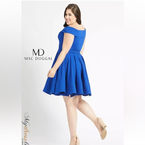 NWT Mac Duggal Size 22W• Off the Shoulder •Faux Wrap Fit Flare Dress •Royal Blue - Picture 2 of 6